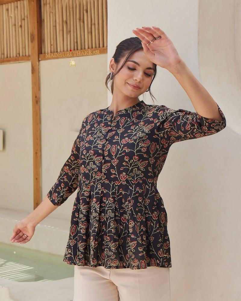 Black Floral Cotton Tunic