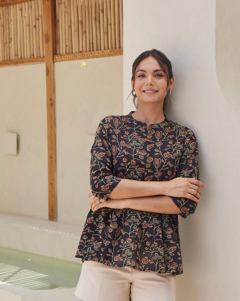 Black Floral Cotton Tunic