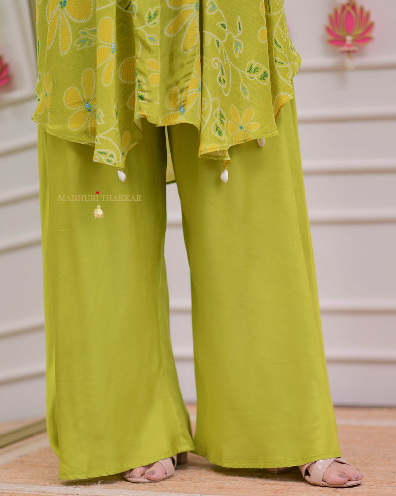 Greenish Yellow Handwork Crepe Kaftan Sharara Set