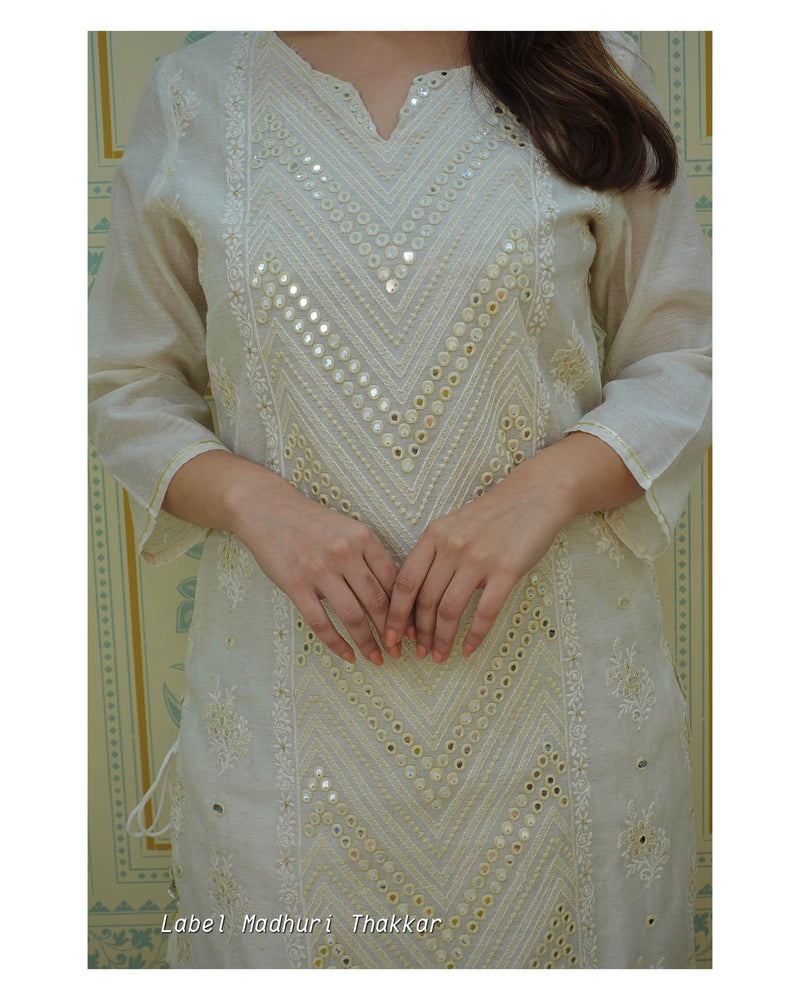 Ivory Chanderi Mirrorwork Kurta Set