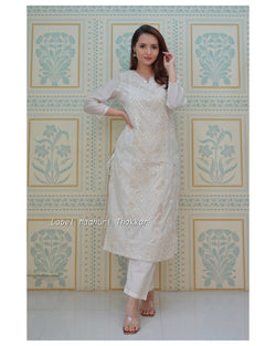 Ivory Chanderi Mirrorwork Kurta Set