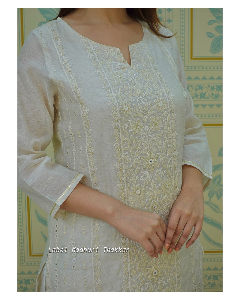 Ivory Lucknowi Chanderi Kurta Set