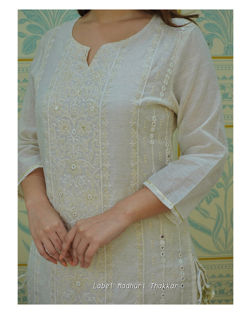 Ivory Lucknowi Chanderi Kurta Set