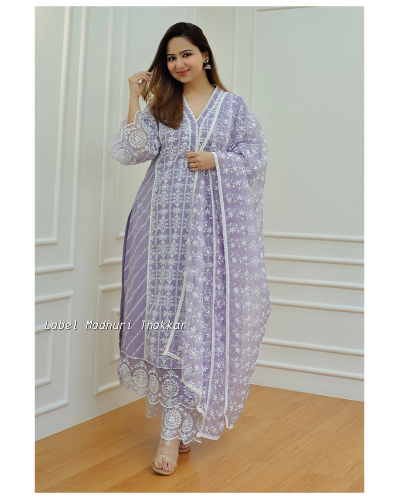 Lavender Schiffli Pakistani Suit