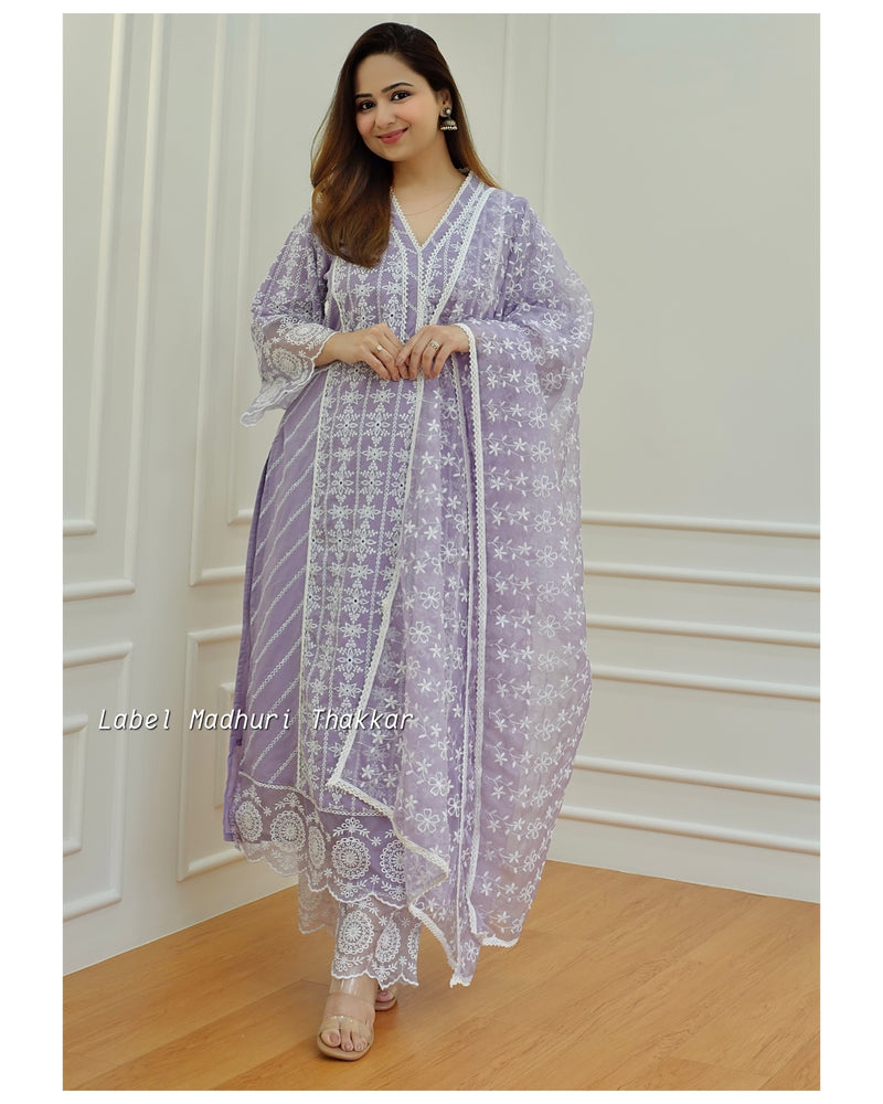 Lavender Schiffli Pakistani Suit