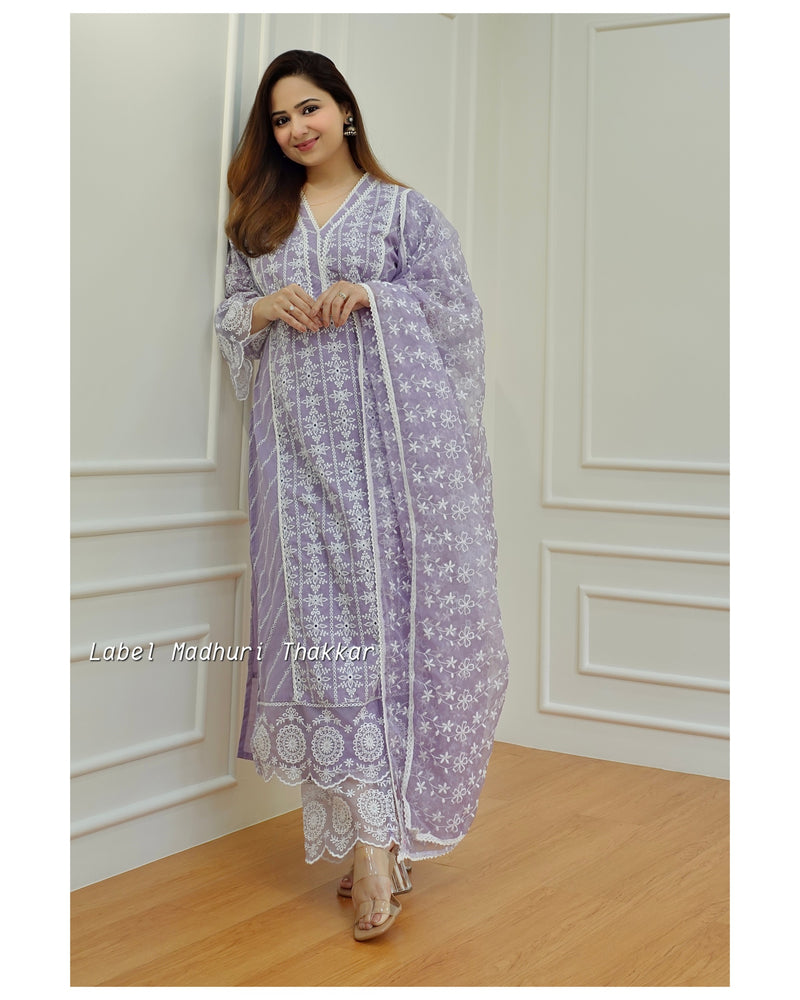 Lavender Schiffli Pakistani Suit