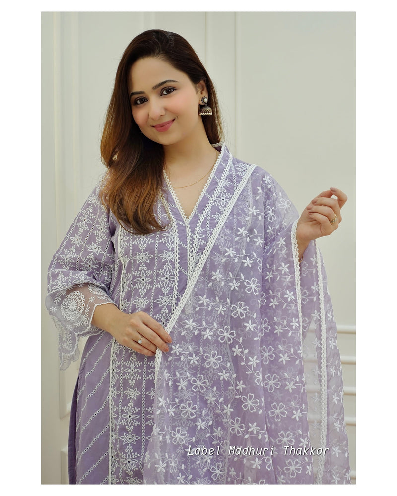 Lavender Schiffli Pakistani Suit