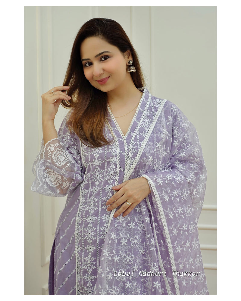 Lavender Schiffli Pakistani Suit