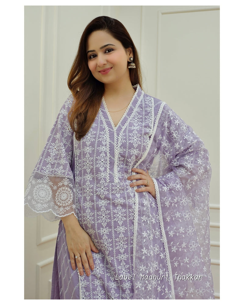 Lavender Schiffli Pakistani Suit