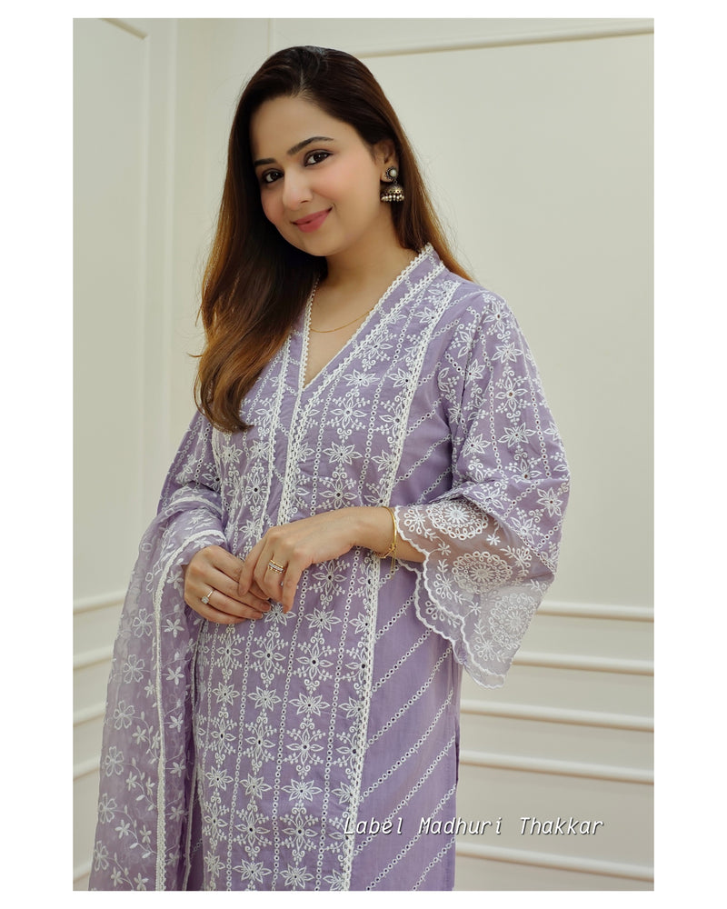 Lavender Schiffli Pakistani Suit
