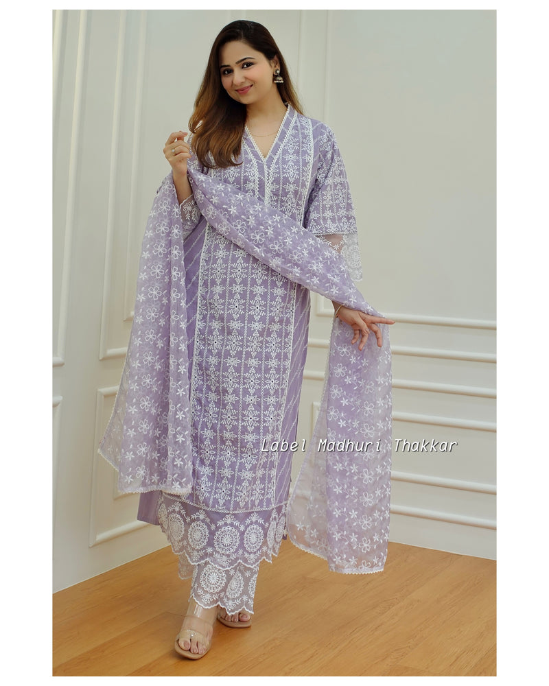 Lavender Schiffli Pakistani Suit