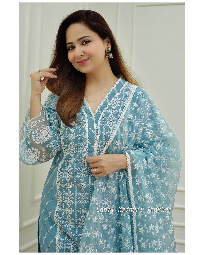 Blue Schiffli Pakistani Suit