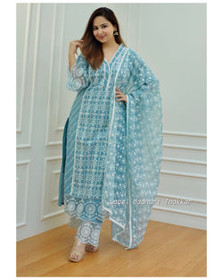 Blue Schiffli Pakistani Suit