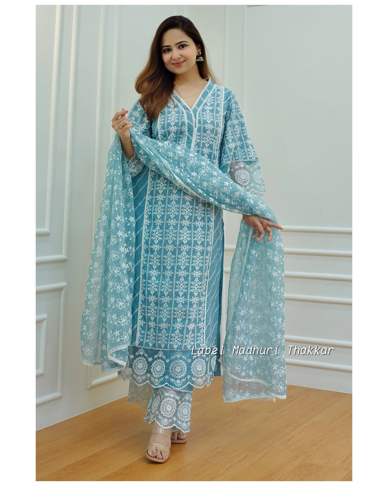 Blue Schiffli Pakistani Suit