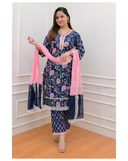 Navy Blue Floral Pakistani Cotton Suit