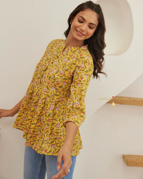 Yellow Floral Cotton Tunic