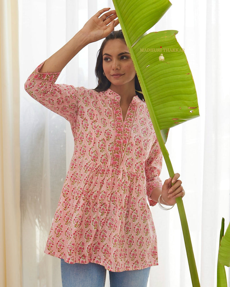 Baby Pink Floral Mul Cotton Tunic