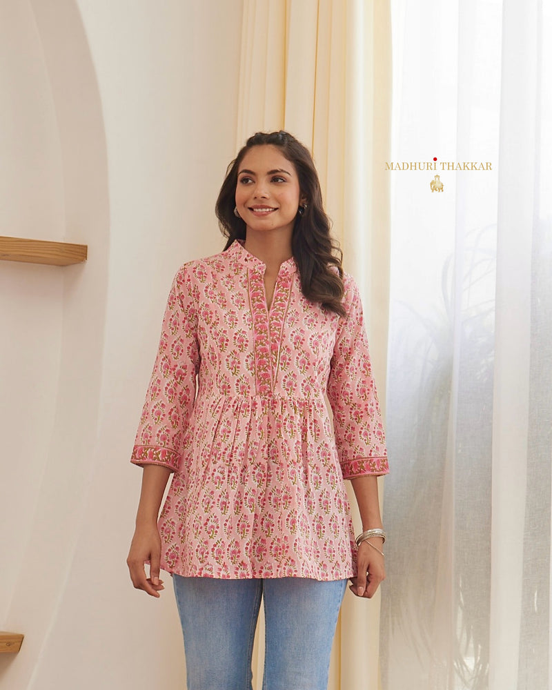 Baby Pink Floral Mul Cotton Tunic