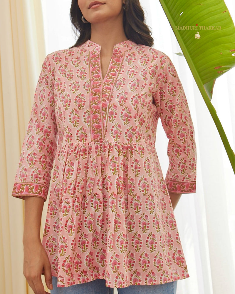 Baby Pink Floral Mul Cotton Tunic