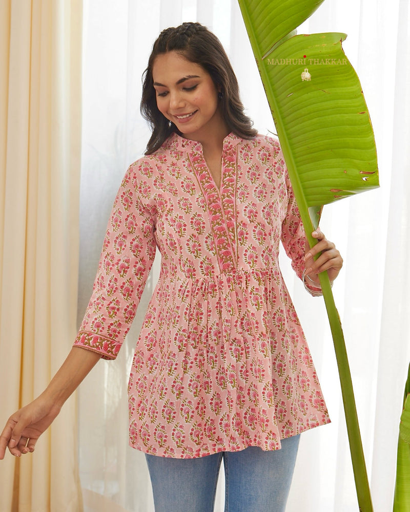 Baby Pink Floral Mul Cotton Tunic