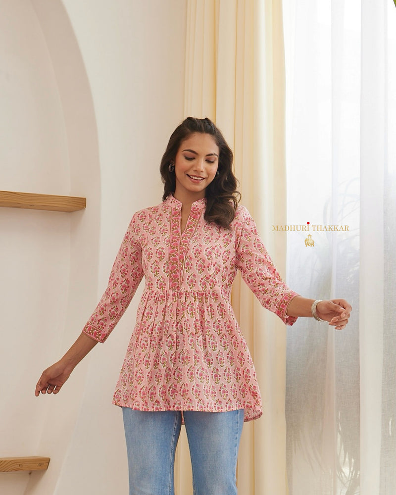 Baby Pink Floral Mul Cotton Tunic