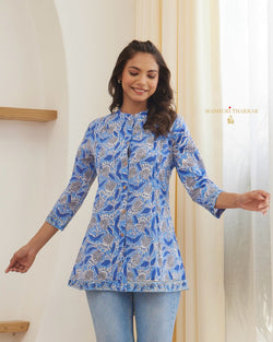 Blue Floral Pintex Cotton Tunic