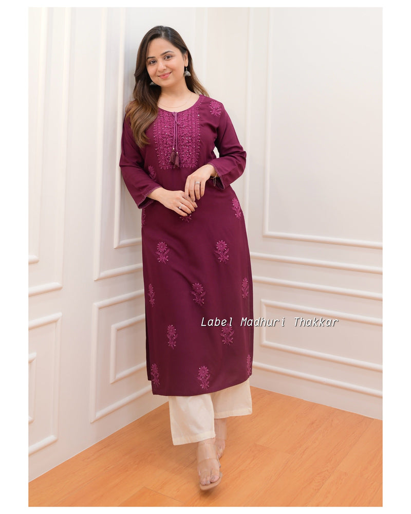 Magenta Chikankari Kurti