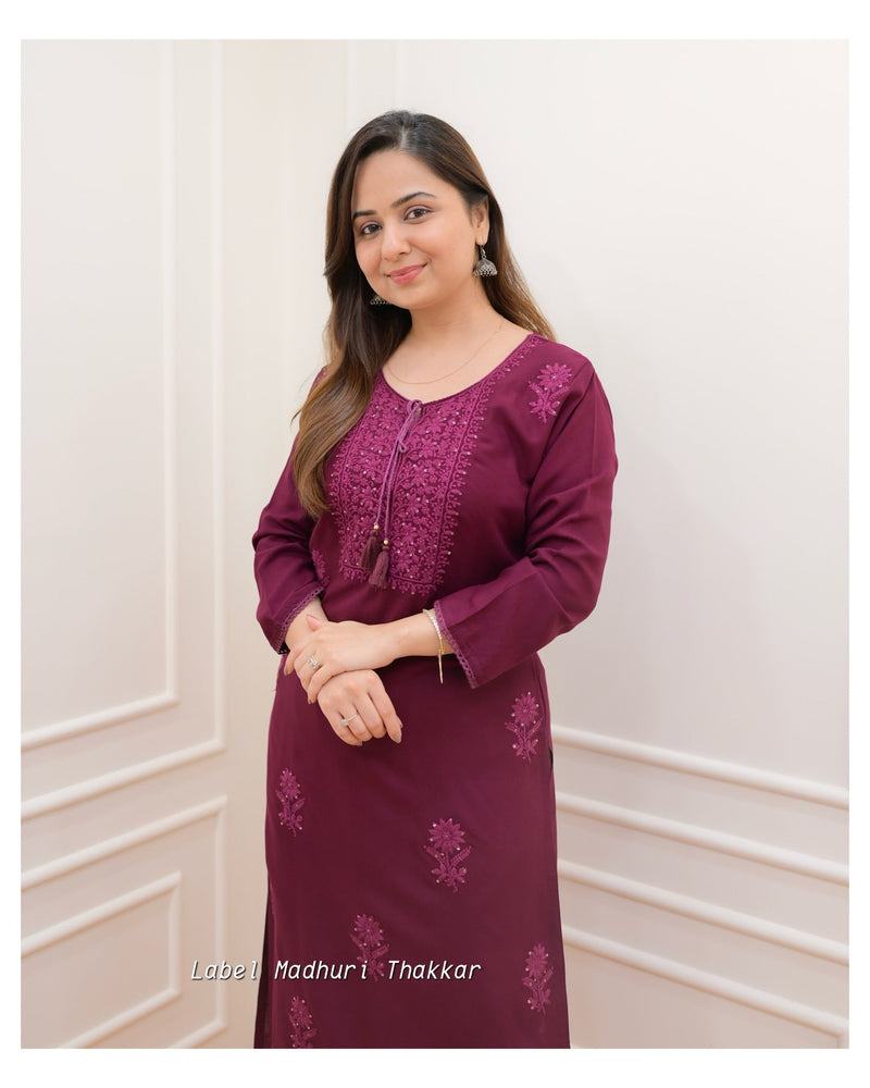 Magenta Chikankari Kurti