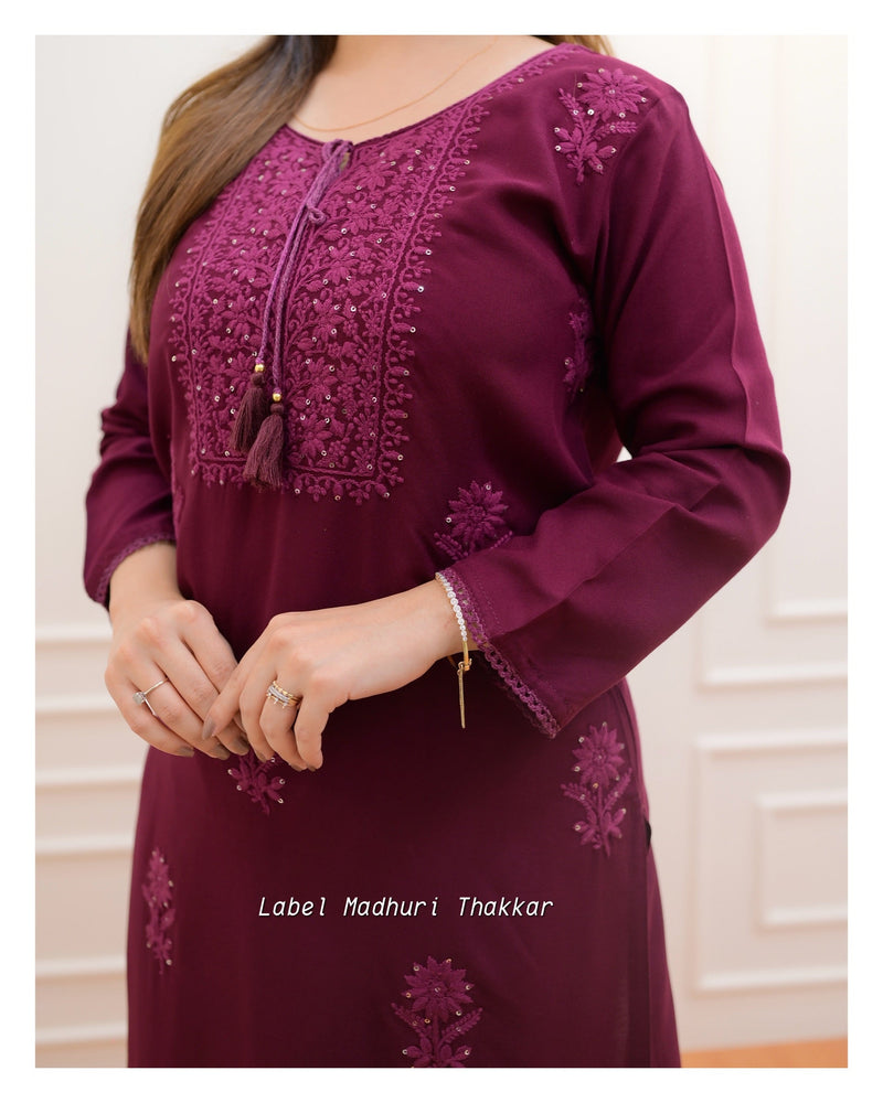 Magenta Chikankari Kurti