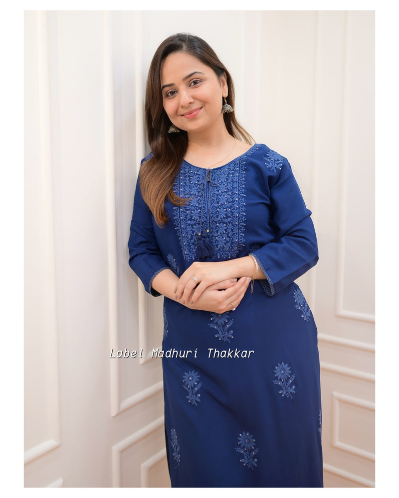 Navy Blue Chikankari Kurti