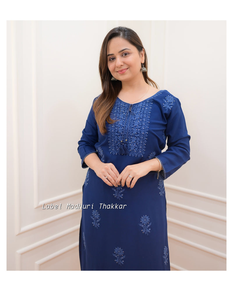 Navy Blue Chikankari Kurti