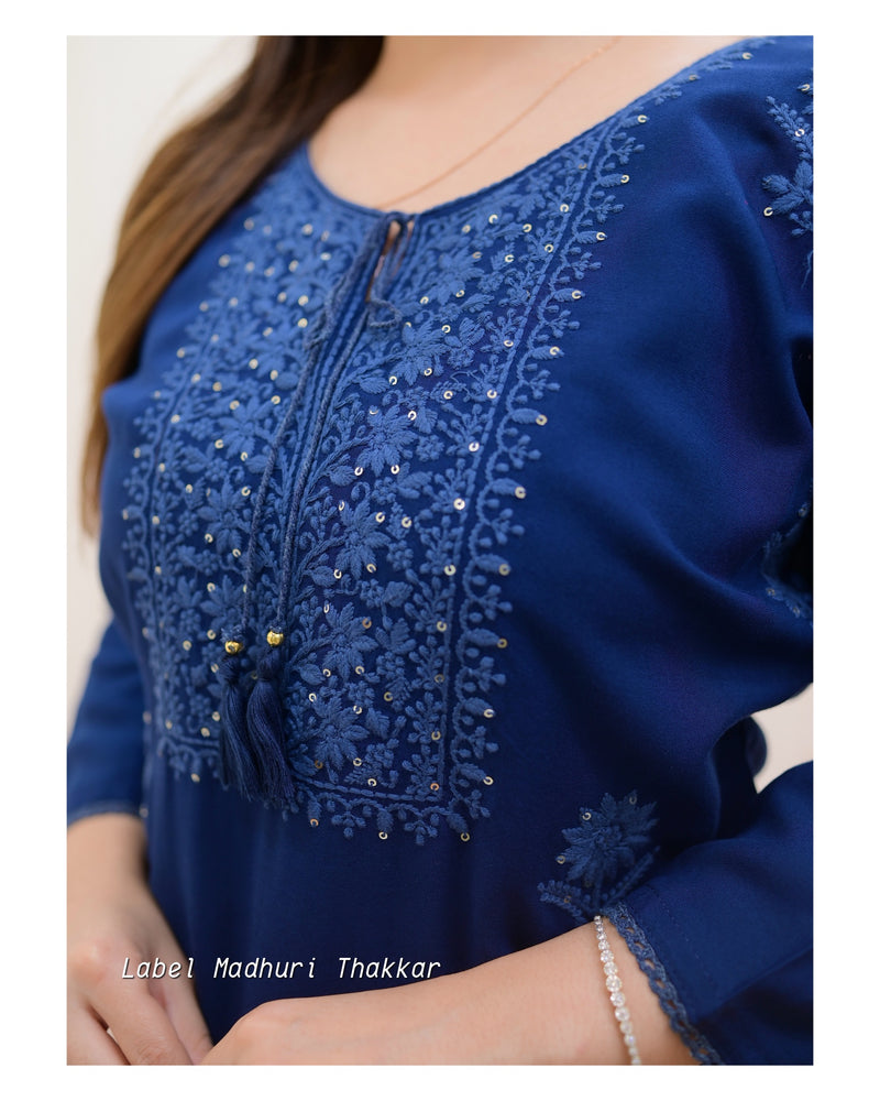 Navy Blue Chikankari Kurti