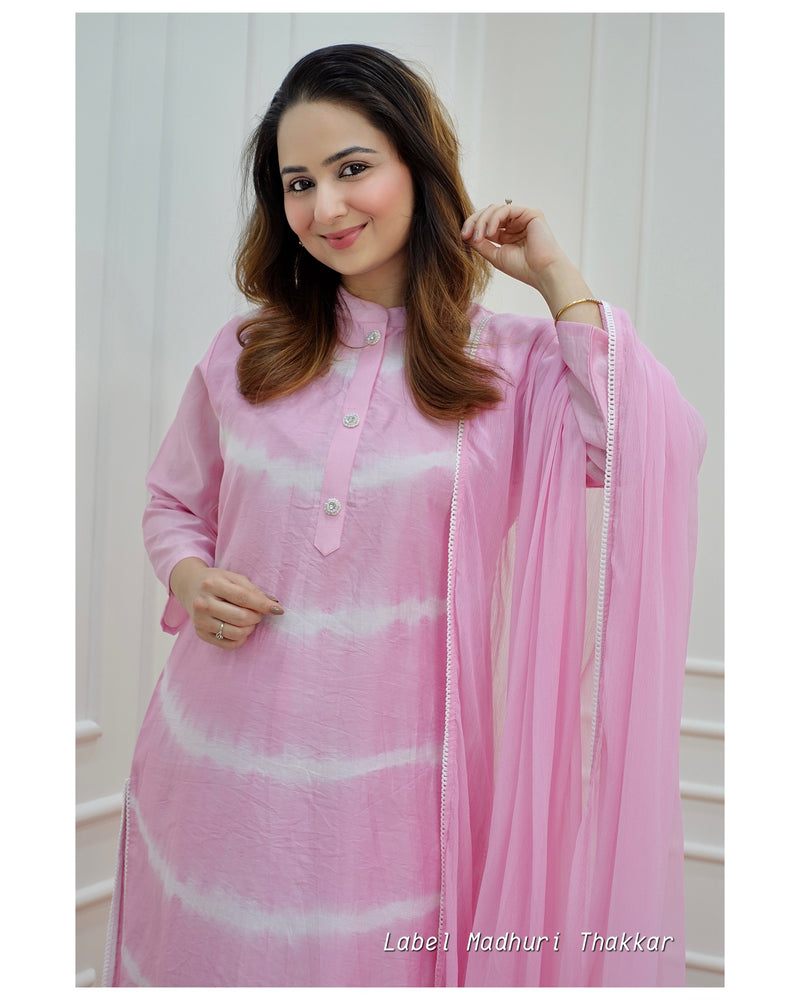 Baby Pink Leheriya Muslin Suit