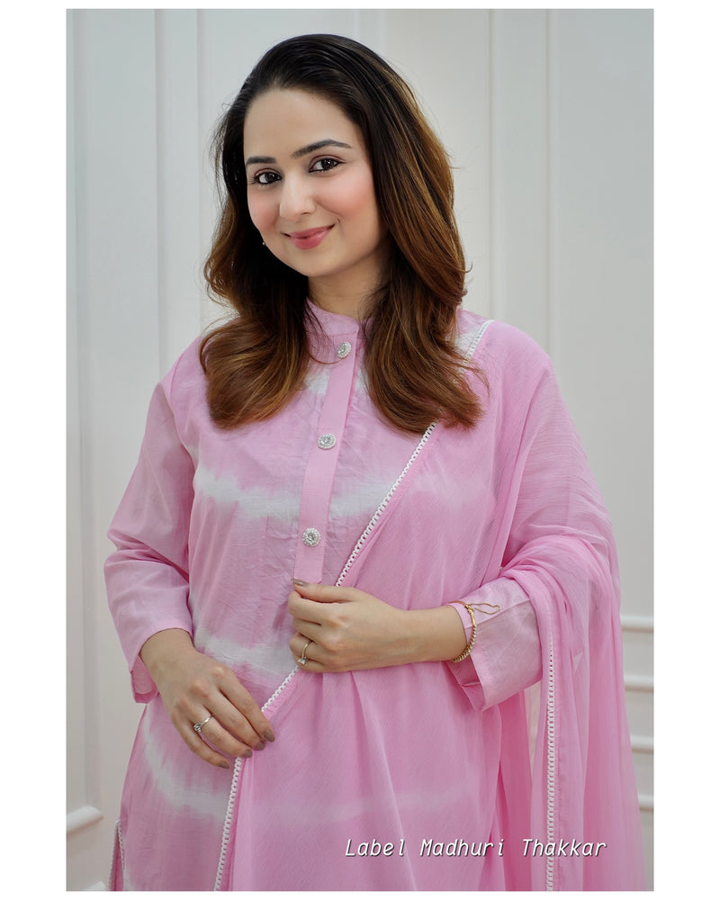 Baby Pink Leheriya Muslin Suit