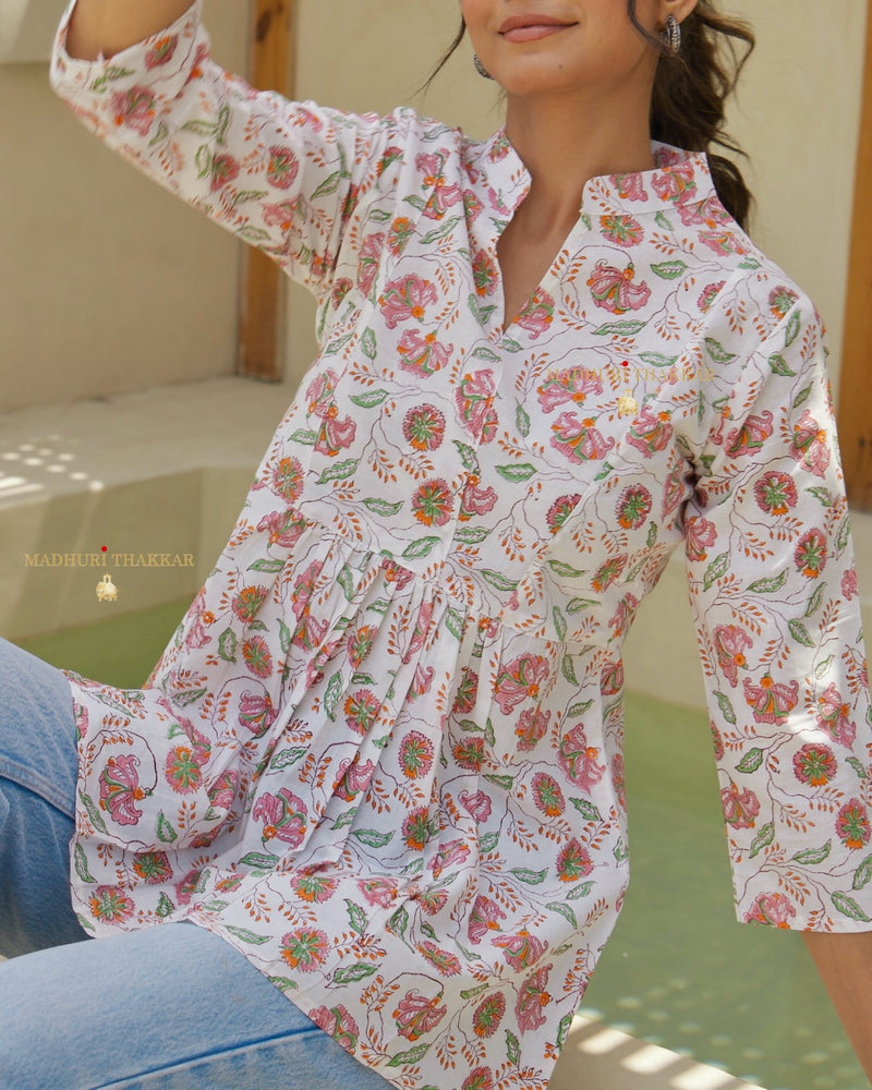 Ivory Floral Cotton Tunic