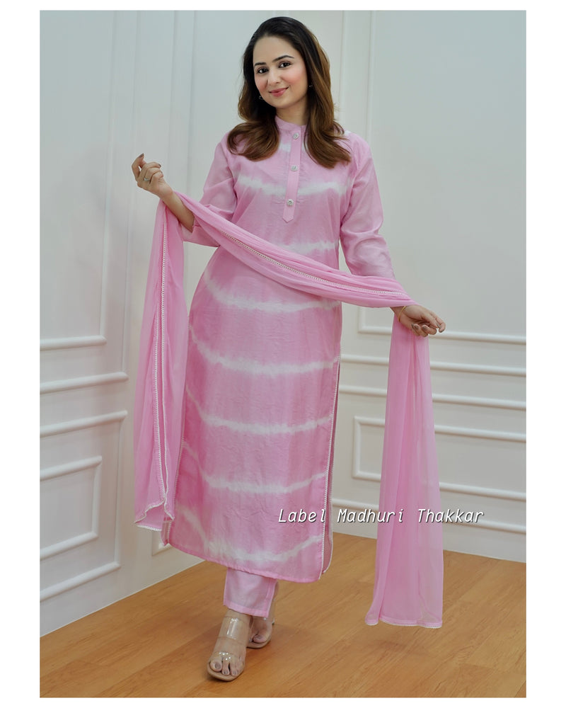 Baby Pink Leheriya Muslin Suit