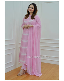 Baby Pink Leheriya Muslin Suit