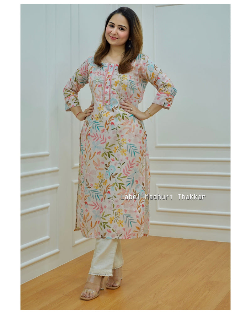 Linen Floral Kurta Set