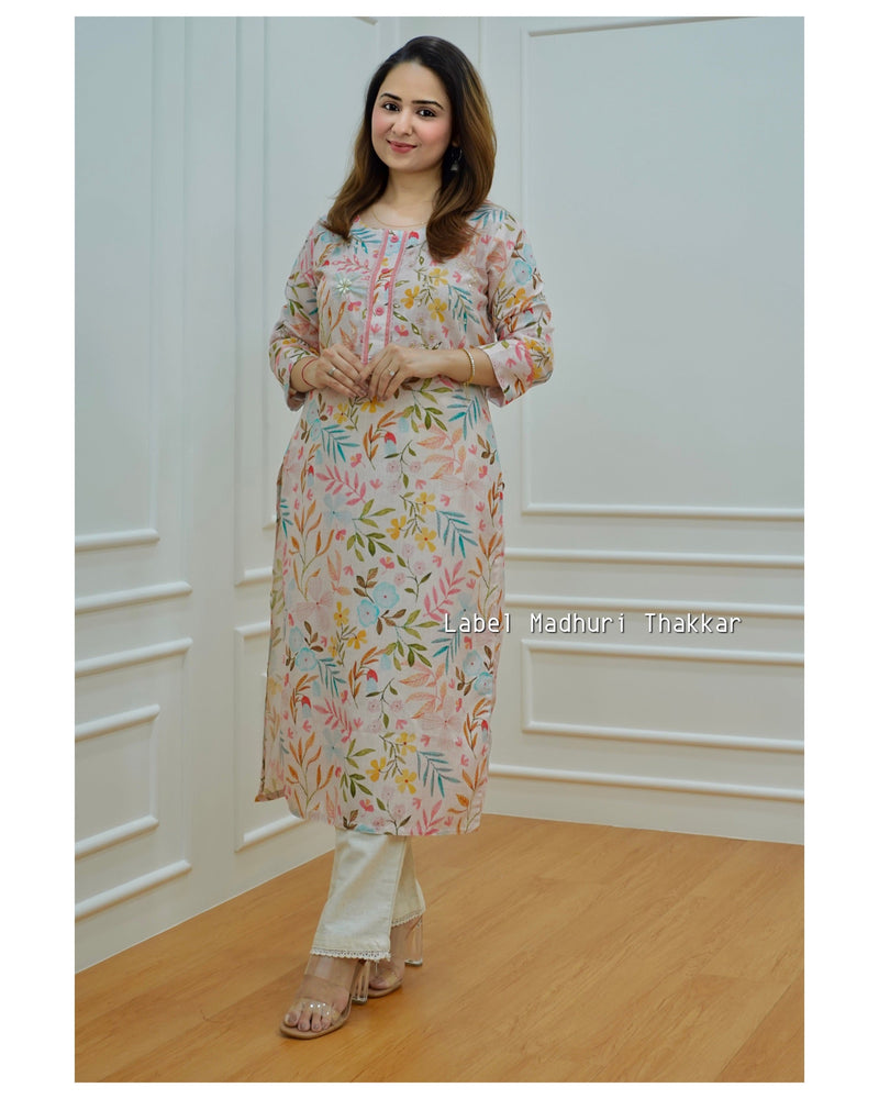 Linen Floral Kurta Set