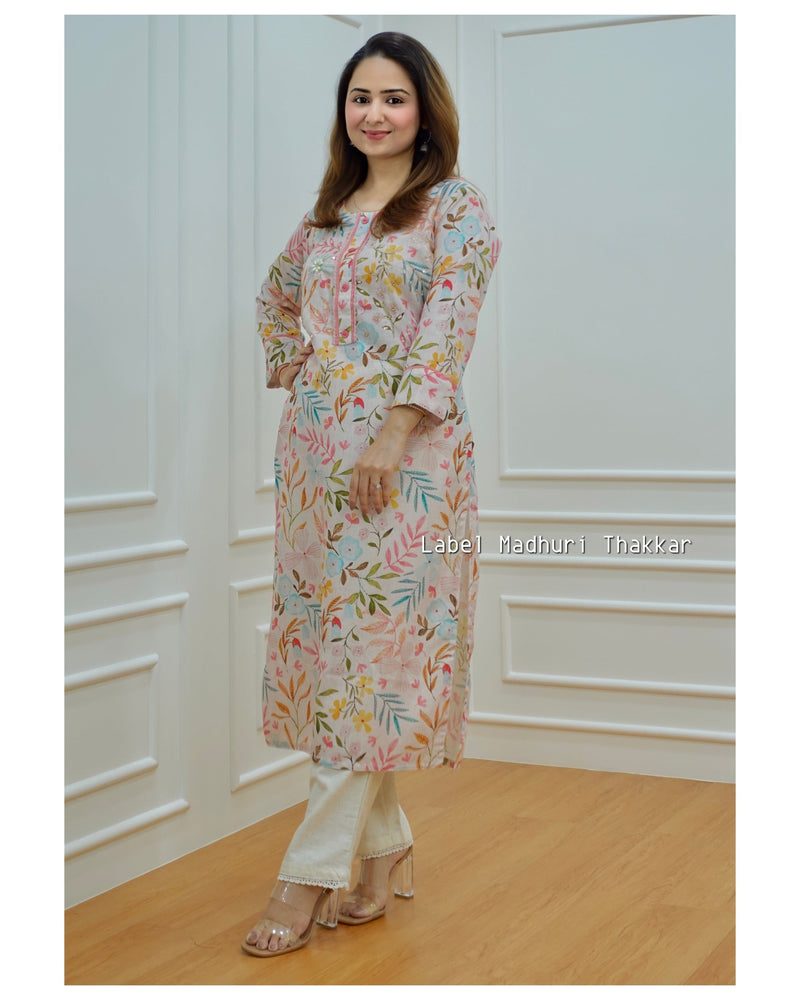 Linen Floral Kurta Set