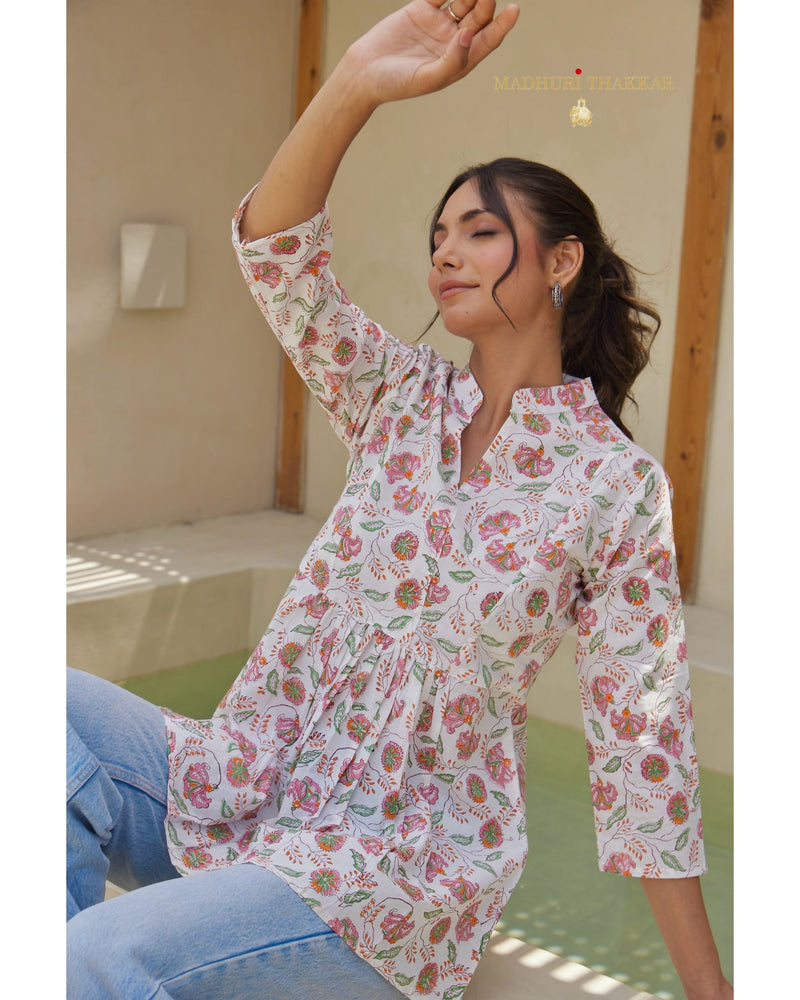 Ivory Floral Cotton Tunic