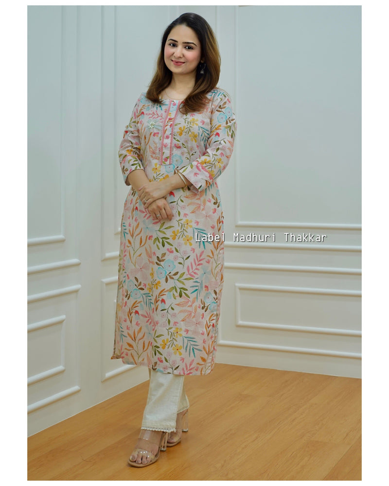 Linen Floral Kurta Set