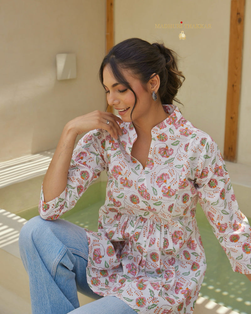 Ivory Floral Cotton Tunic