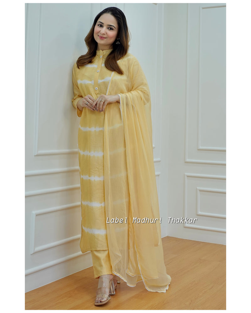 Yellow Leheriya Muslin Suit