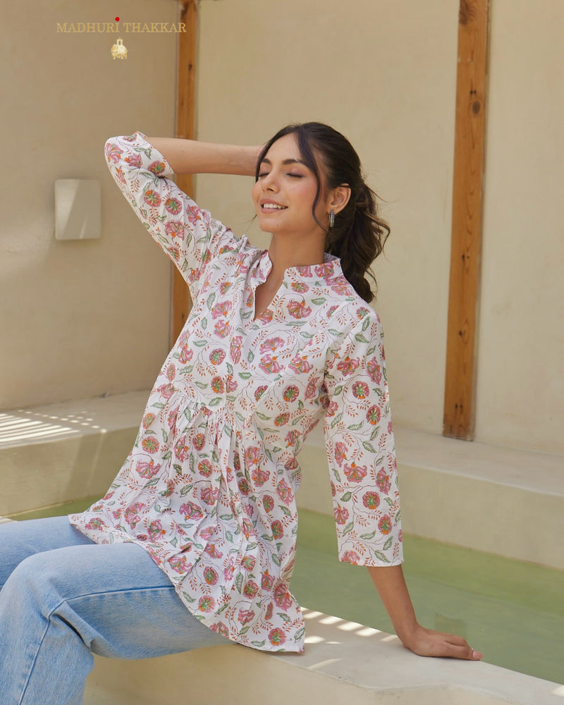 Ivory Floral Cotton Tunic