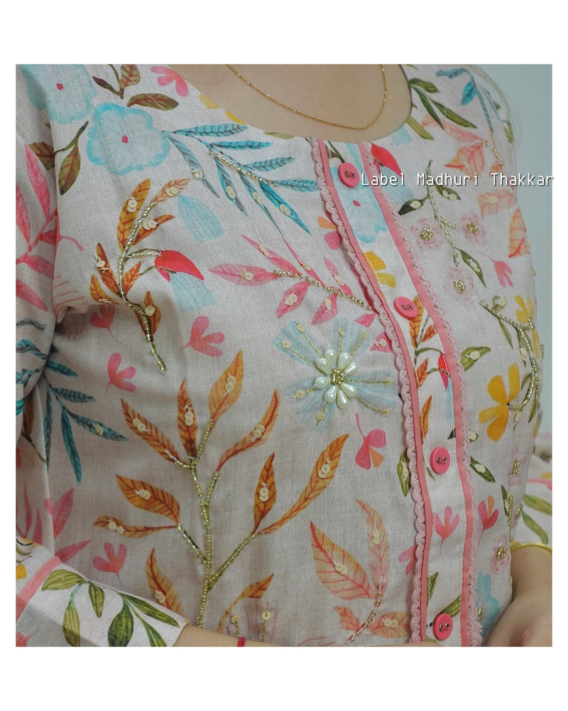 Linen Floral Kurta Set