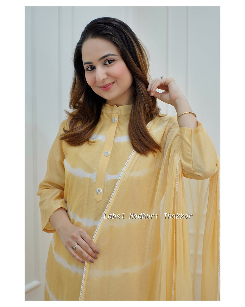 Yellow Leheriya Muslin Suit