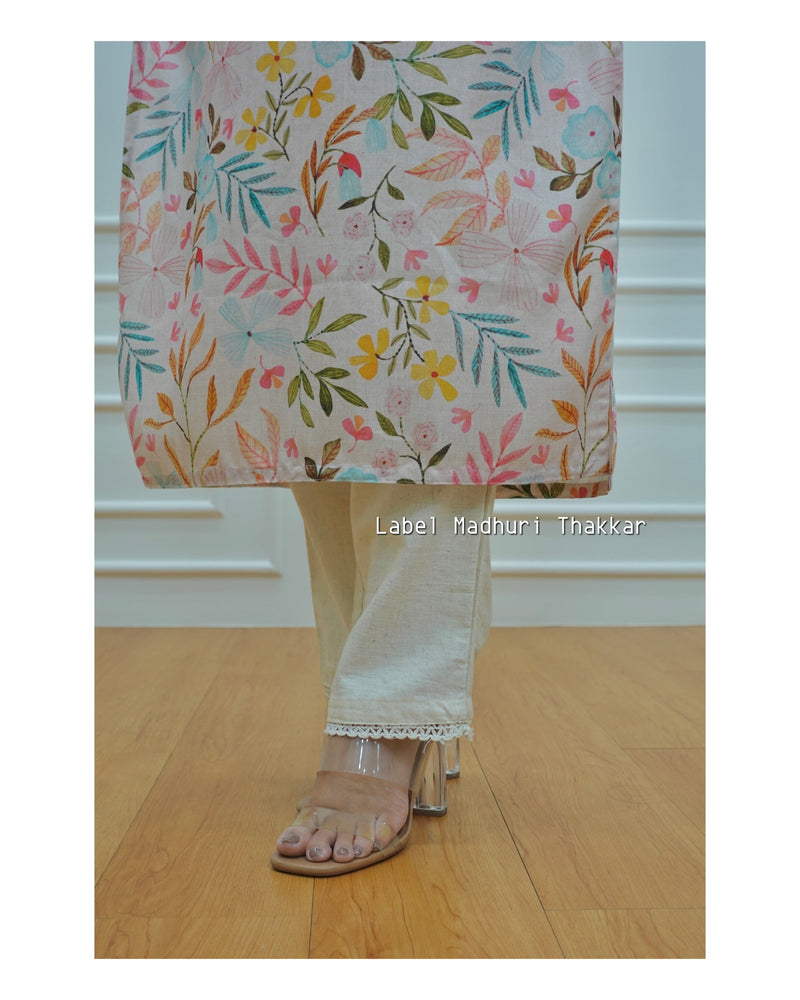 Linen Floral Kurta Set