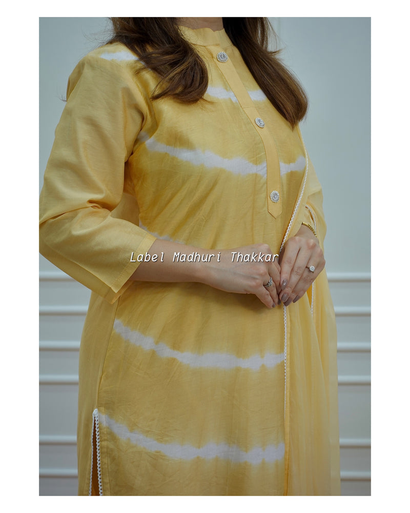 Yellow Leheriya Muslin Suit