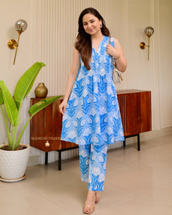 Shades of Blue Floral Pintex Premium Cotton Co-ord